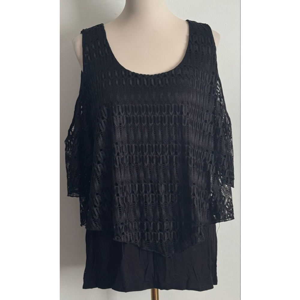 Women's Love J Black Lace Cold Shoulder Blouse 2X